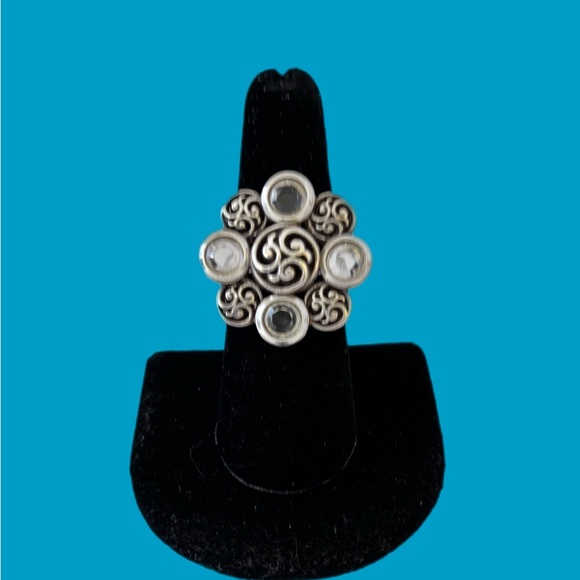 Brighton Crystal Flower Silver Ring Size 7 - Picture 2 of 6